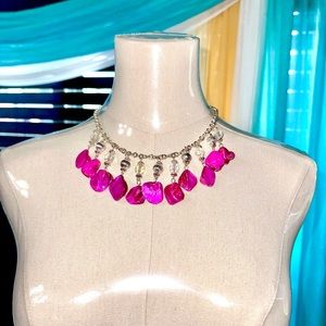 Hot Pink Choker Necklace Festival Charms Stones Barbie Rave